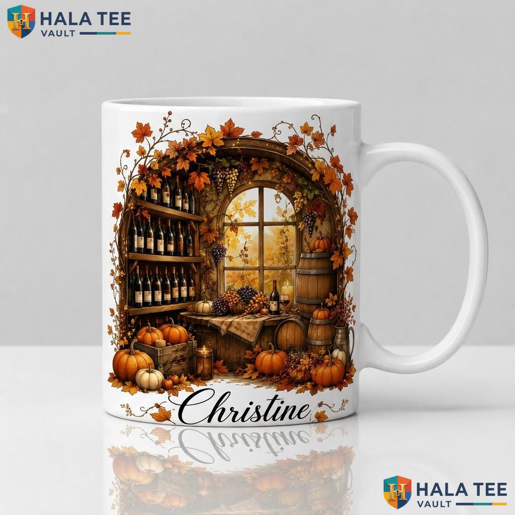 Rustic Cellar Spooky Halloween Cup Custom Name Tree Ceramic Coffee Mug