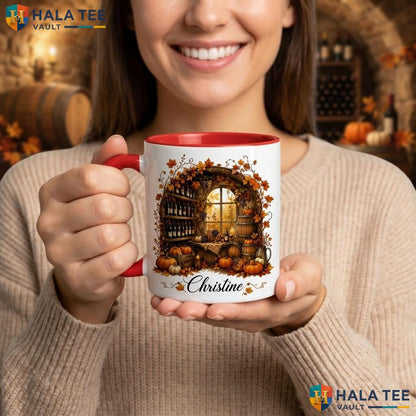 Rustic Cellar Spooky Halloween Camping Mug Custom Name Tree Ceramic Coffee Mug