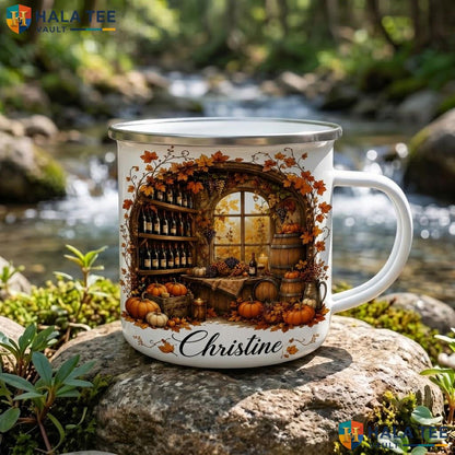 Rustic Cellar Spooky Halloween Accent Mug Custom Name Tree Ceramic Coffee Mug