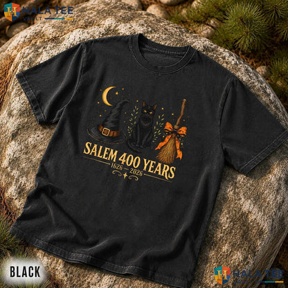 Salem Anniversary Witch Hat Garment-Dyed T-Shirt Cat Broom Halloween