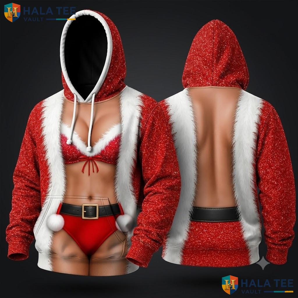 Santa Beach Outfit Unisex Xmas 3D Hoodie Playful Funny Holiday