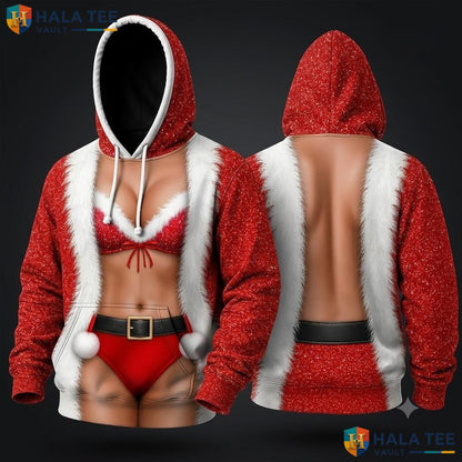 Santa Beach Outfit Unisex Xmas 3D Hoodie Playful Funny Holiday