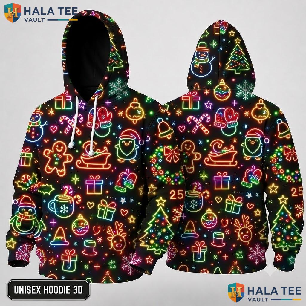 Santa Black Background Graphics Christmas 3D Hoodie Vibrant Funny