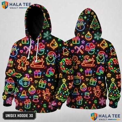 Santa Black Background Graphics Christmas 3D Hoodie Vibrant Funny