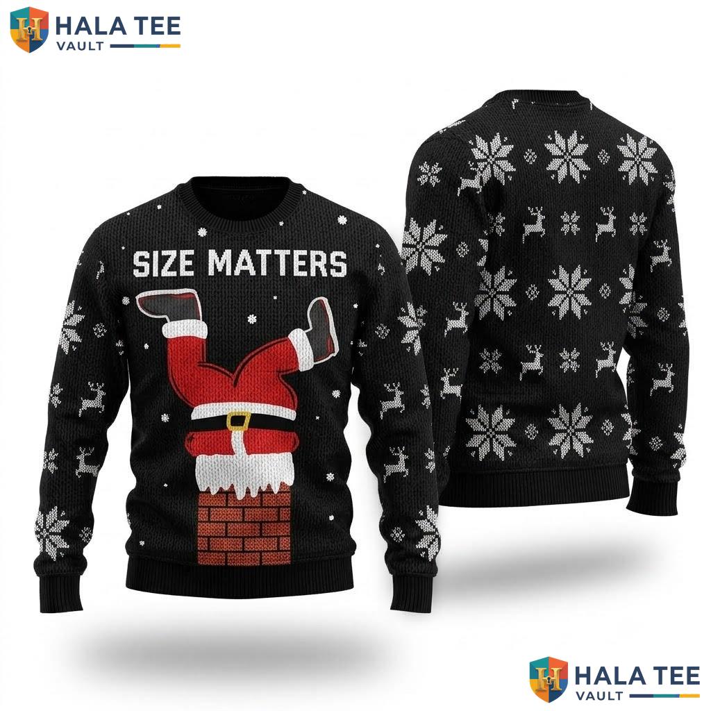 Santa Chimney Size Matters Ugly Xmas Sweater Funny Mens Christmas Knit