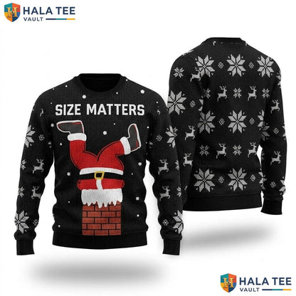 Santa Chimney Size Matters Ugly Xmas Sweater Funny Mens Christmas Knit