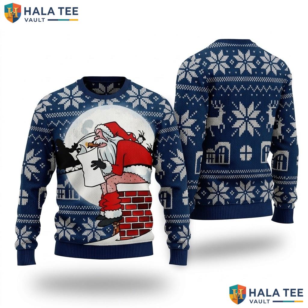 Santa Claus Cat Moon Funny Ugly Sweater Whimsical Christmas Apparel