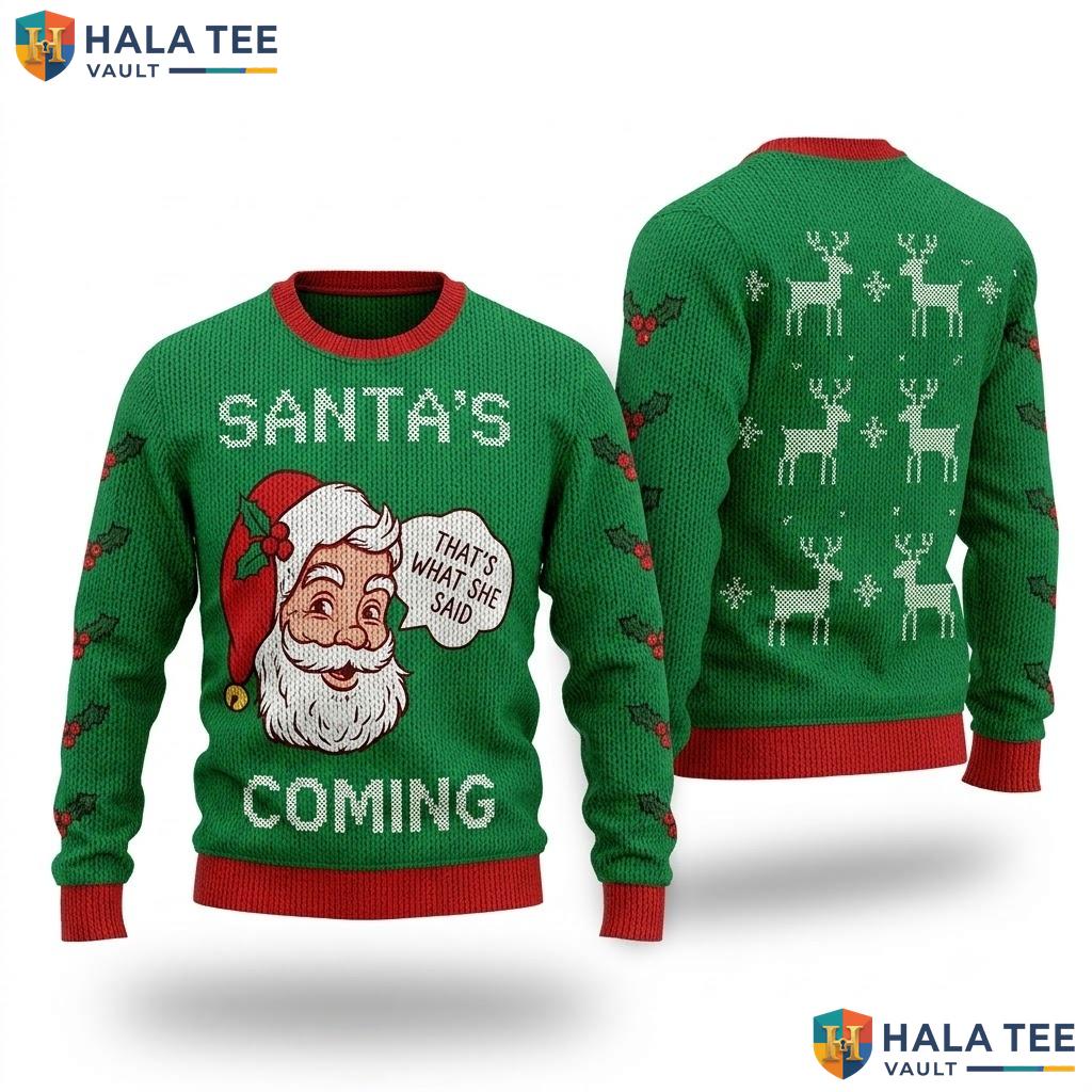 Santa Claus Reindeer Ugly Xmas Sweater Funny Snowflake Mens Graphic Top