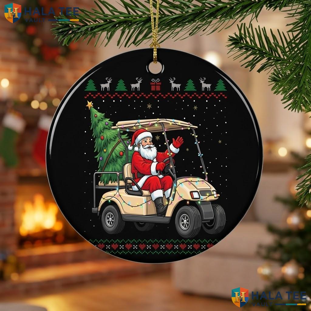 Santa Driving Golf Cart Christmas Ornament Funny Sports Holiday Decor