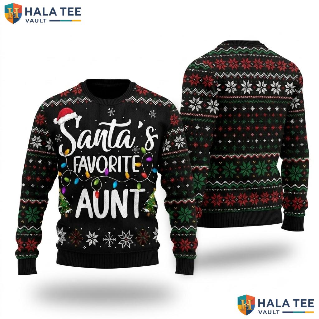 Santa Favorite Aunt Christmas Sweater Funny Auntie Graphic Lights