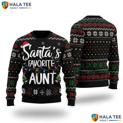 Santa Favorite Aunt Christmas Sweater Funny Auntie Graphic Lights