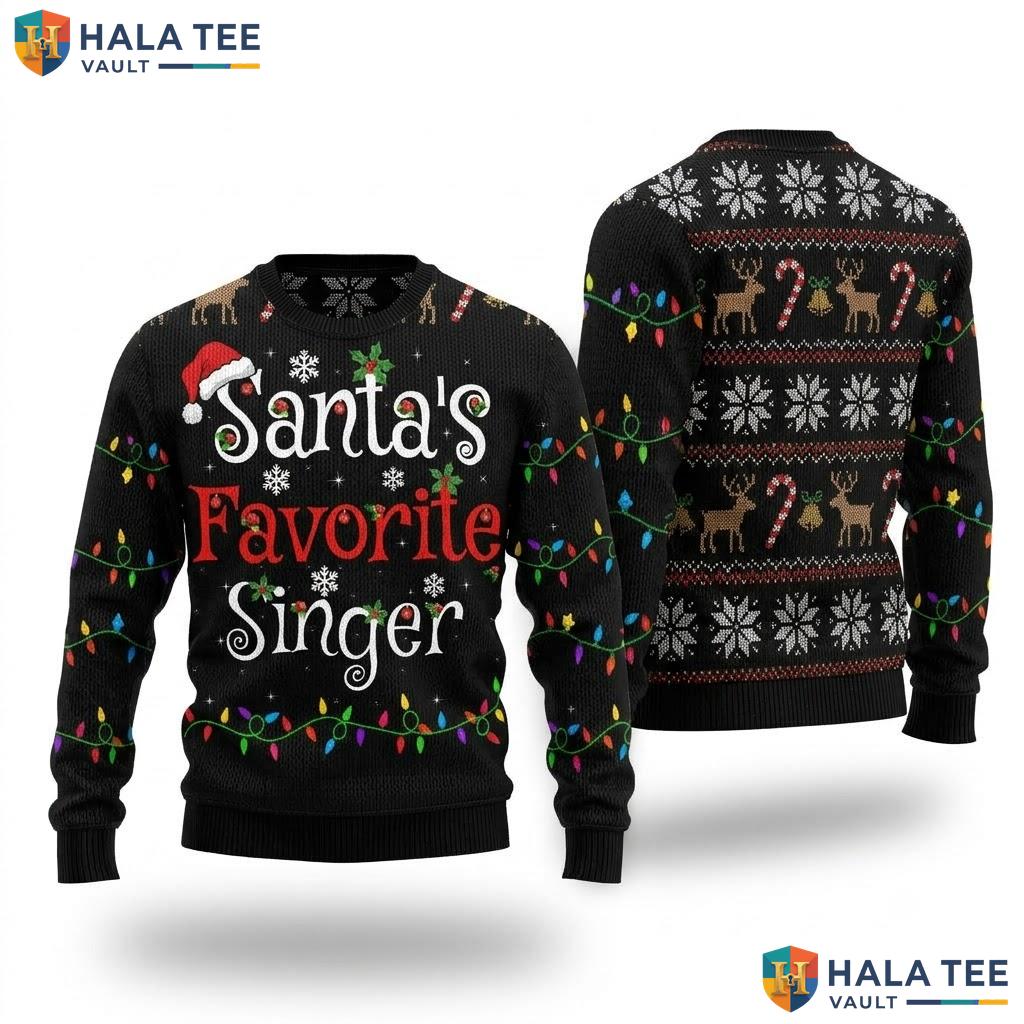 Santa Favorite Singer Christmas Sweater Funny Xmas Lights Holiday