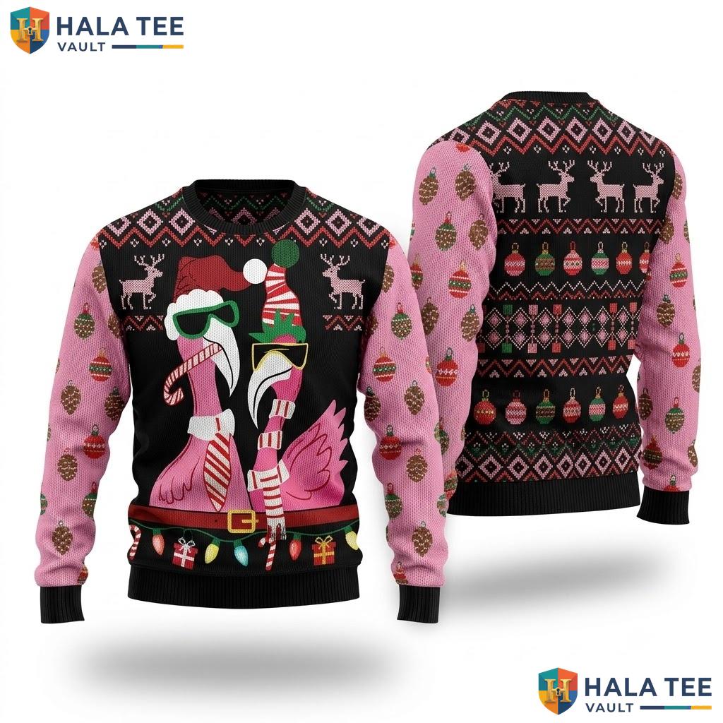 Santa Flamingo Candy Cane Ugly Sweater Funny Christmas Ornaments Knit