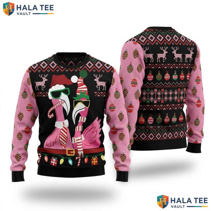 Santa Flamingo Candy Cane Ugly Sweater Funny Christmas Ornaments Knit