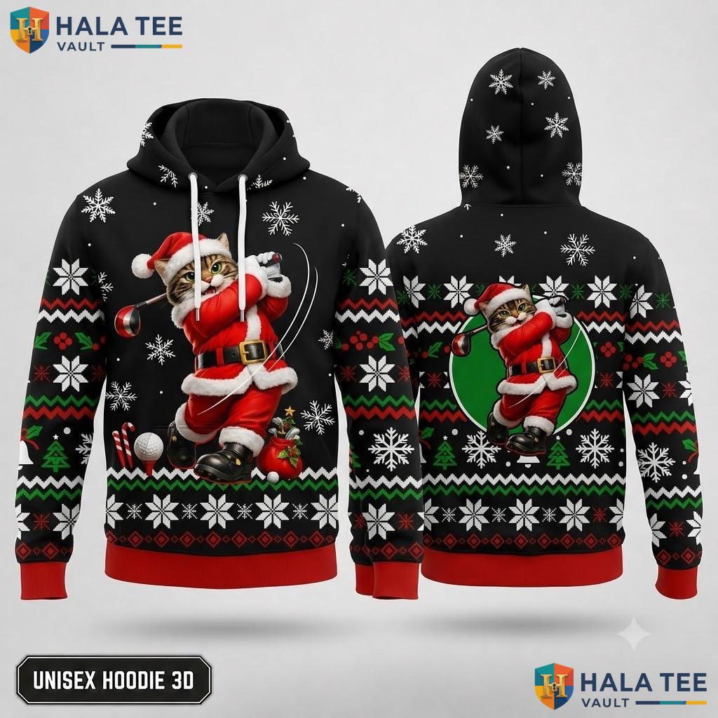 Santa Golf Playful Christmas 3D Hoodie Funny Multicolor Pullover