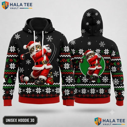 Santa Golf Playful Christmas 3D Hoodie Funny Multicolor Pullover