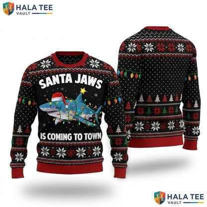 Santa Jaws Sharkmas Christmas Sweater Graphic Lights Boys Xmas Top
