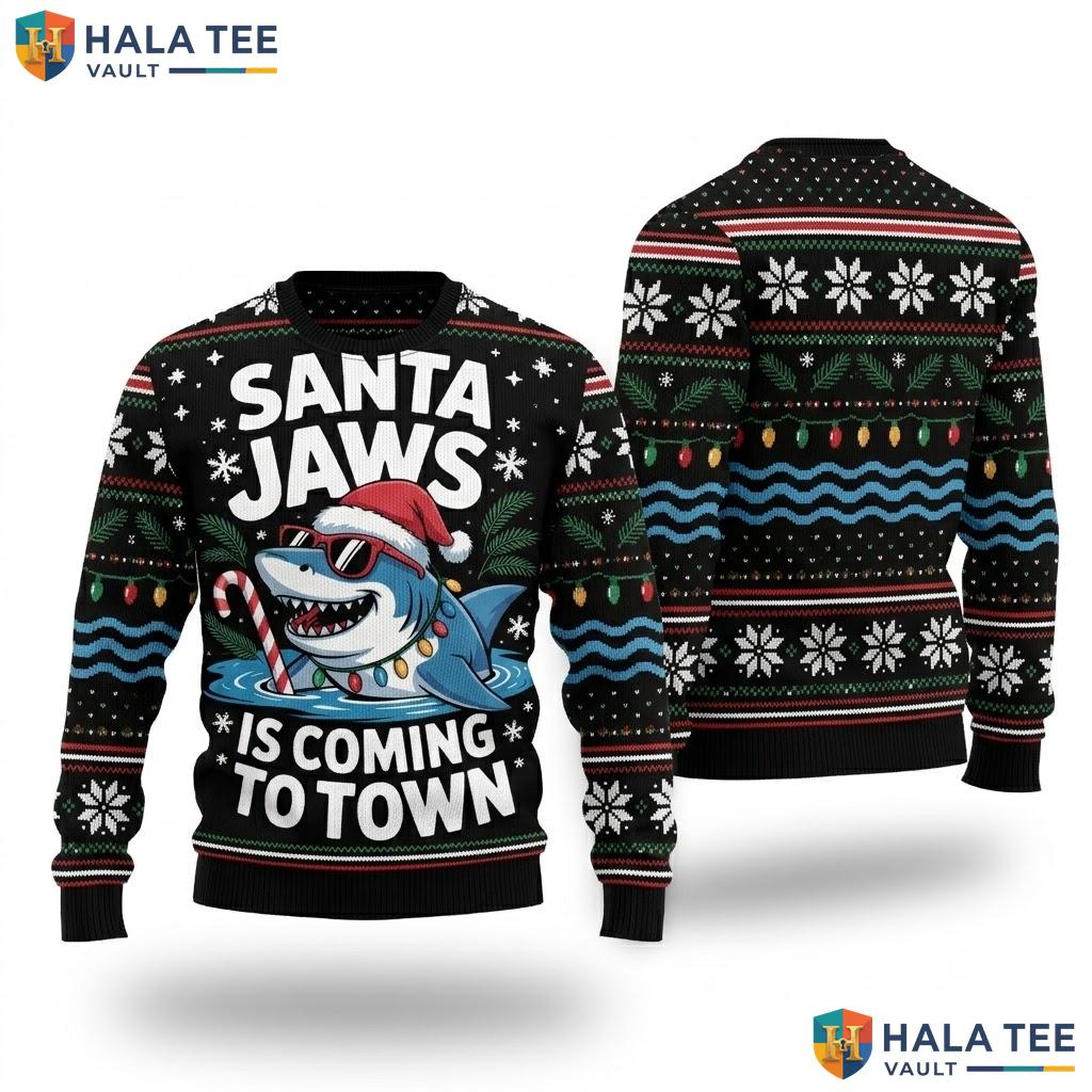 Santa Jaws Sharkmas Ugly Christmas Sweater Funny July Holiday Top
