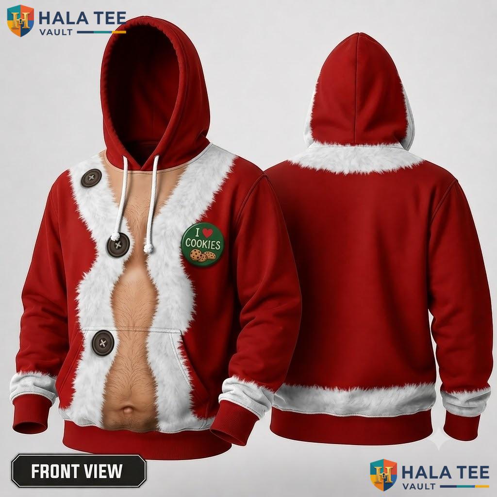 Santa Love Cookies Graphic Christmas 3D Hoodie Humorous Pullover
