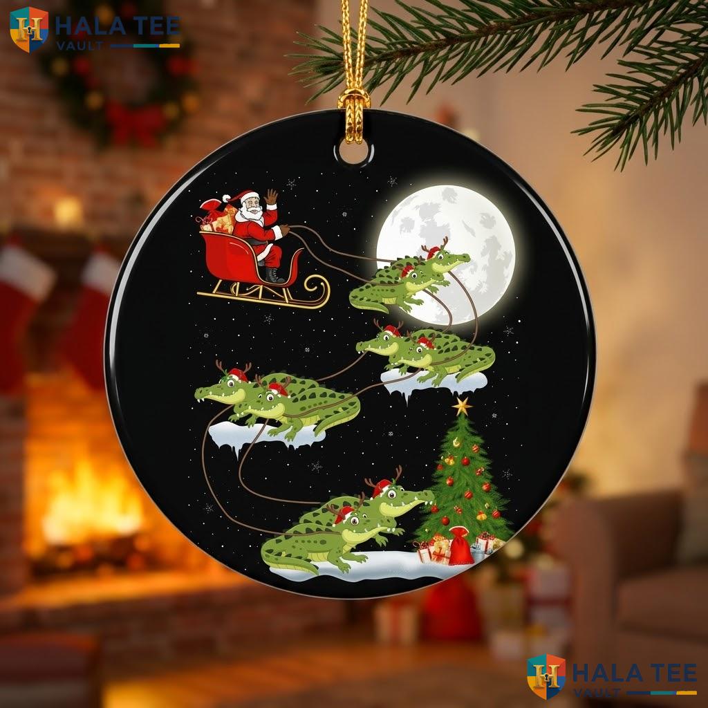Santa Riding Alligator Christmas Ornament Graphic Lights Holiday Gift