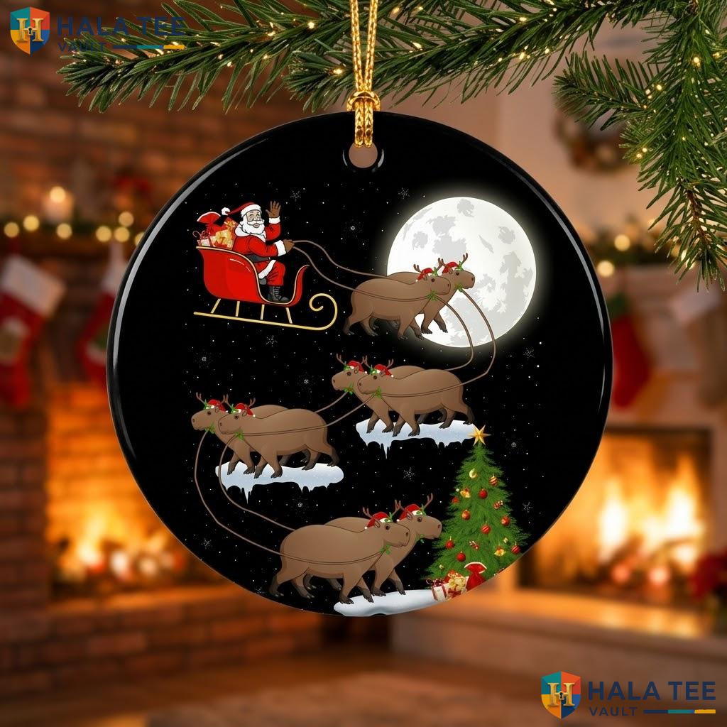 Santa Riding Capybara Christmas Ornament Graphic Lights Holiday Decor