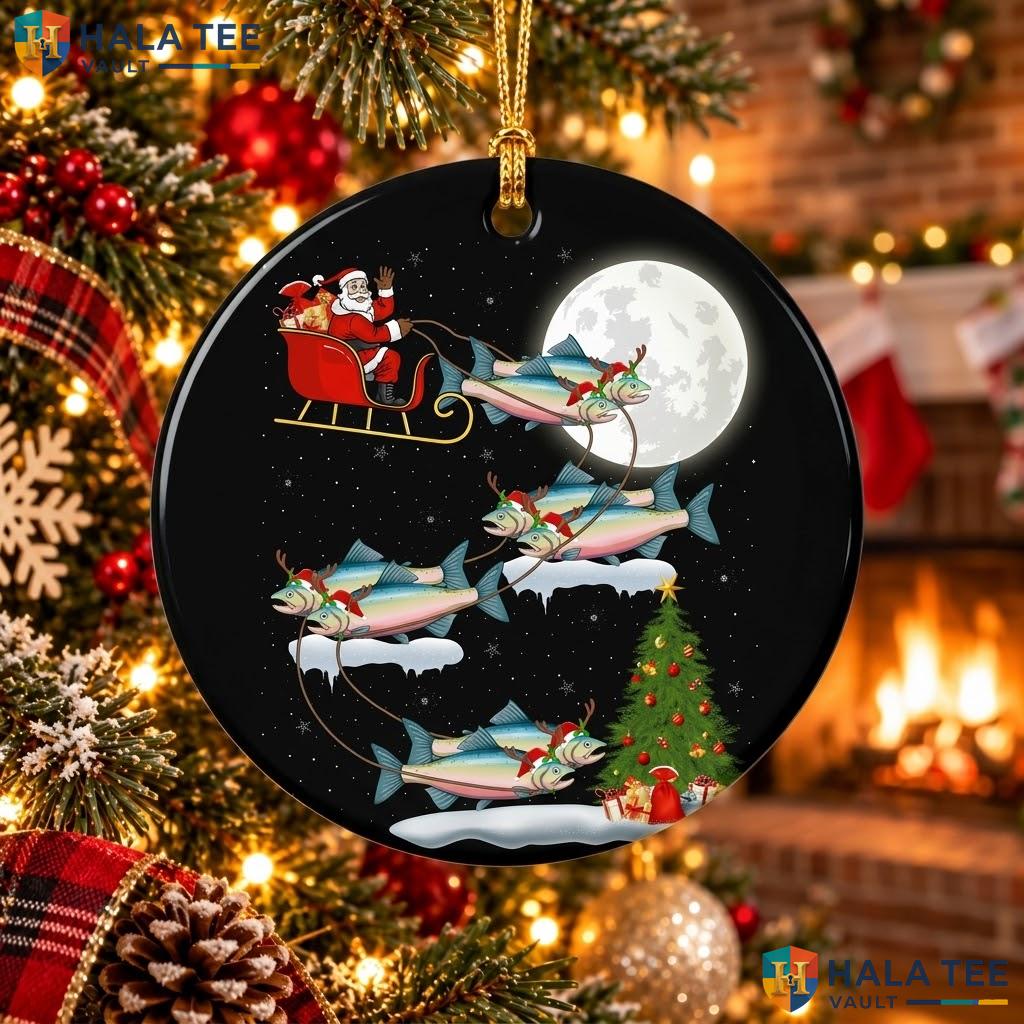 Santa Riding Salmon Fish Christmas Ornament Graphic Lights Holiday Gift