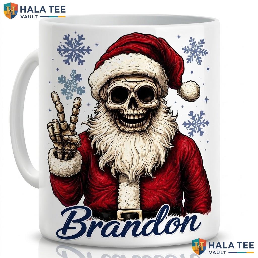 Santa Skeleton Custom Ceramic Mug Personalized Gothic Christmas Cup