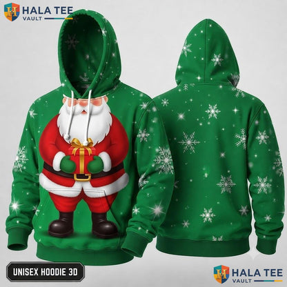 Santa Snowflake Green Vintage Xmas 3D Hoodie Festive Holiday Top