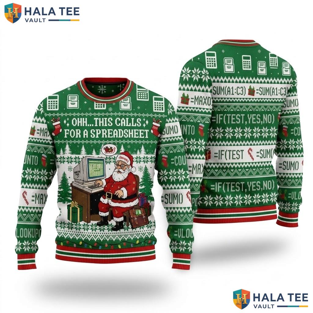 Santa Spreadsheet Accounting Ugly Xmas Sweater Funny Vintage Graphic