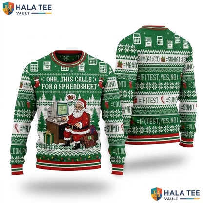 Santa Spreadsheet Accounting Ugly Xmas Sweater Funny Vintage Graphic