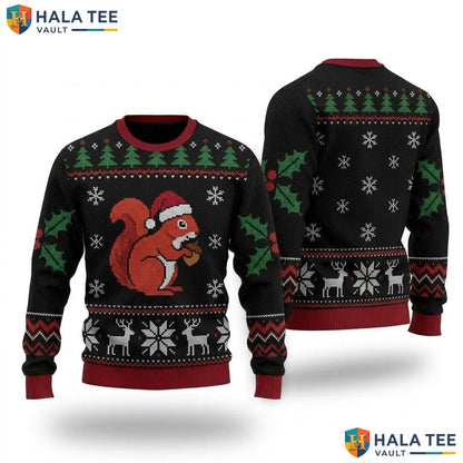 Santa Squirrel Animal Ugly Christmas Sweater Funny Pajama Holiday