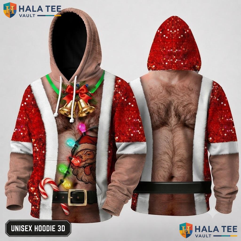 Santa Suit Cartoon Face Christmas 3D Hoodie Funny Vibrant Red Top