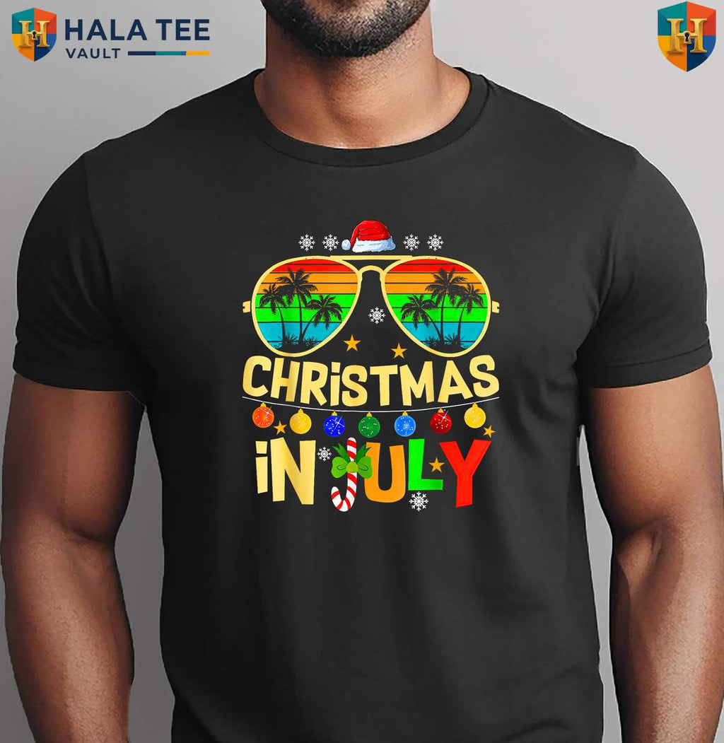 Santa Sunglasses Beach July Shirt Summer Christmas Holiday Party Graphic Top