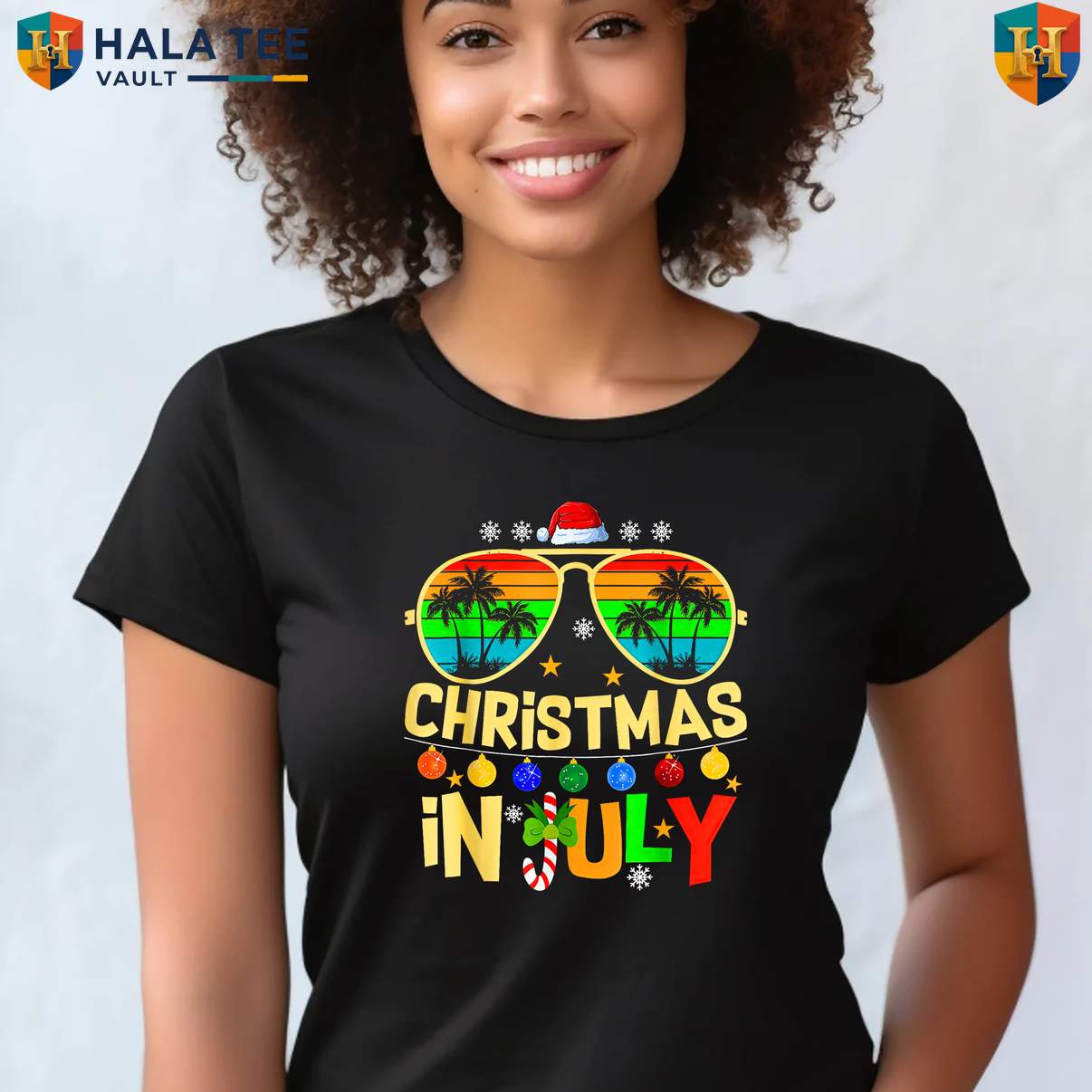 Santa Sunglasses Beach July Tee Shirt Summer Christmas Holiday Party Graphic Top