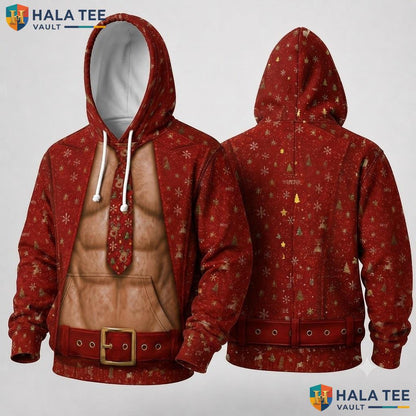 Santa Torso Snowflakes Xmas 3D Hoodie Humorous Vibrant Red Top