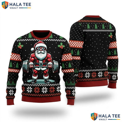 Santa Weightlifting Gym Ugly Christmas Sweater Funny Fitness Top