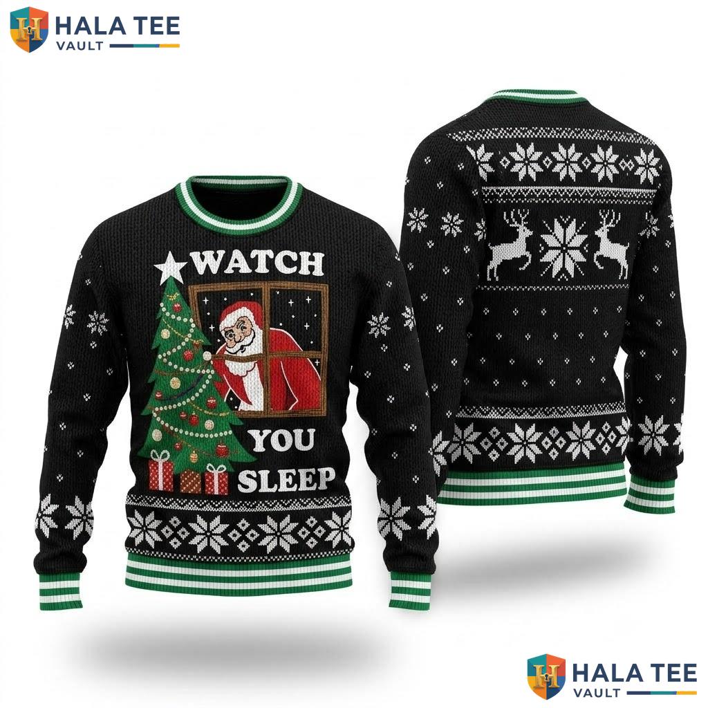Santa Window Watch Sleep Ugly Christmas Sweater Funny Mens Xmas Top