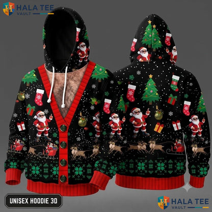 Santa Winter Graphic Christmas 3D Hoodie Festive Red Black Pullover