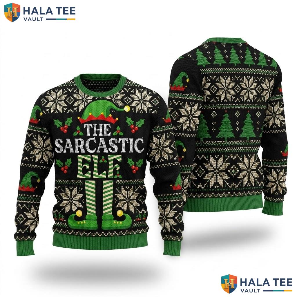 Sarcastic Elf Family Matching Christmas Sweater Funny Holiday Outfit