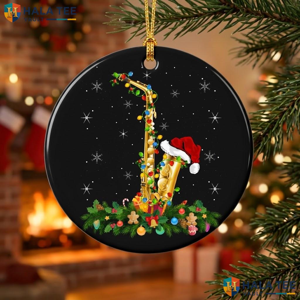 Saxophone Graphic Lights Christmas Ornament Jazz Music Lover Holiday