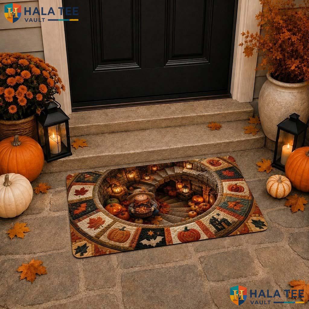 Scarecrow Hole Pumpkin Halloween Doormat 3D Illusion Fall Harvest Decor