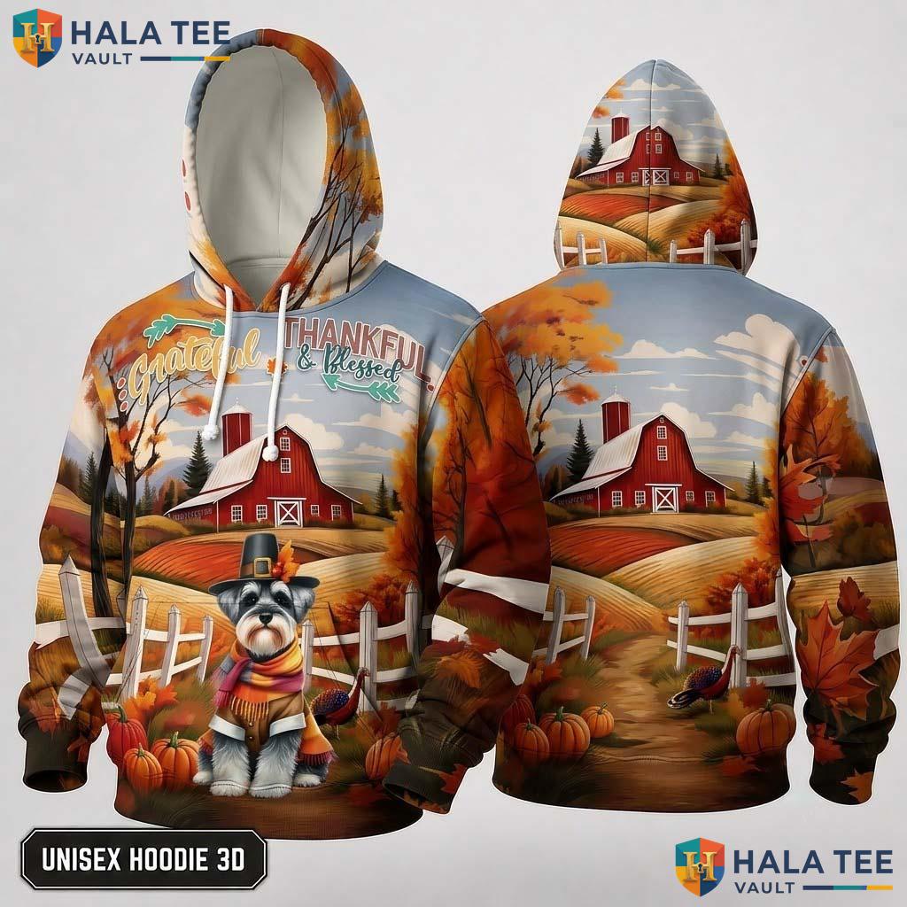 Schnauzer Colors Autumn Thanksgiving 3D Hoodie Grateful Dog Apparel