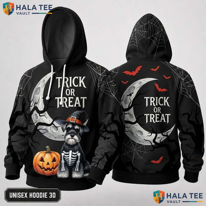 Schnauzer Skeleton Dog 3D Hoodie Playful Trick Or Treat Halloween Top