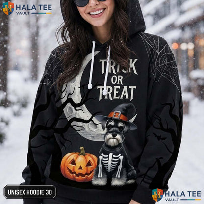Schnauzer Skeleton Dog 3D Printed Hoodie Playful Trick Or Treat Halloween Top