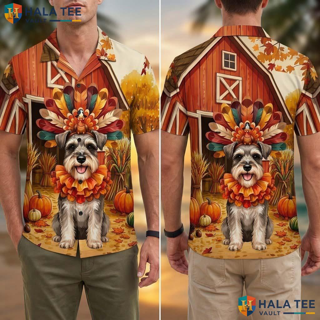 Schnauzer Turkey Thanksgiving Tropical Shirt Dog Costume Fall Scene
