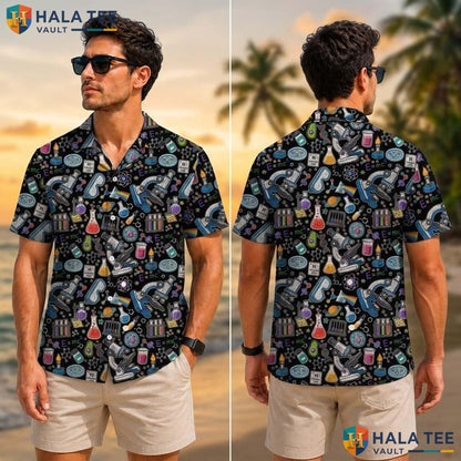 Science Lab Farm Life Tropical Shirt Mens Aloha Button Down Summer Top