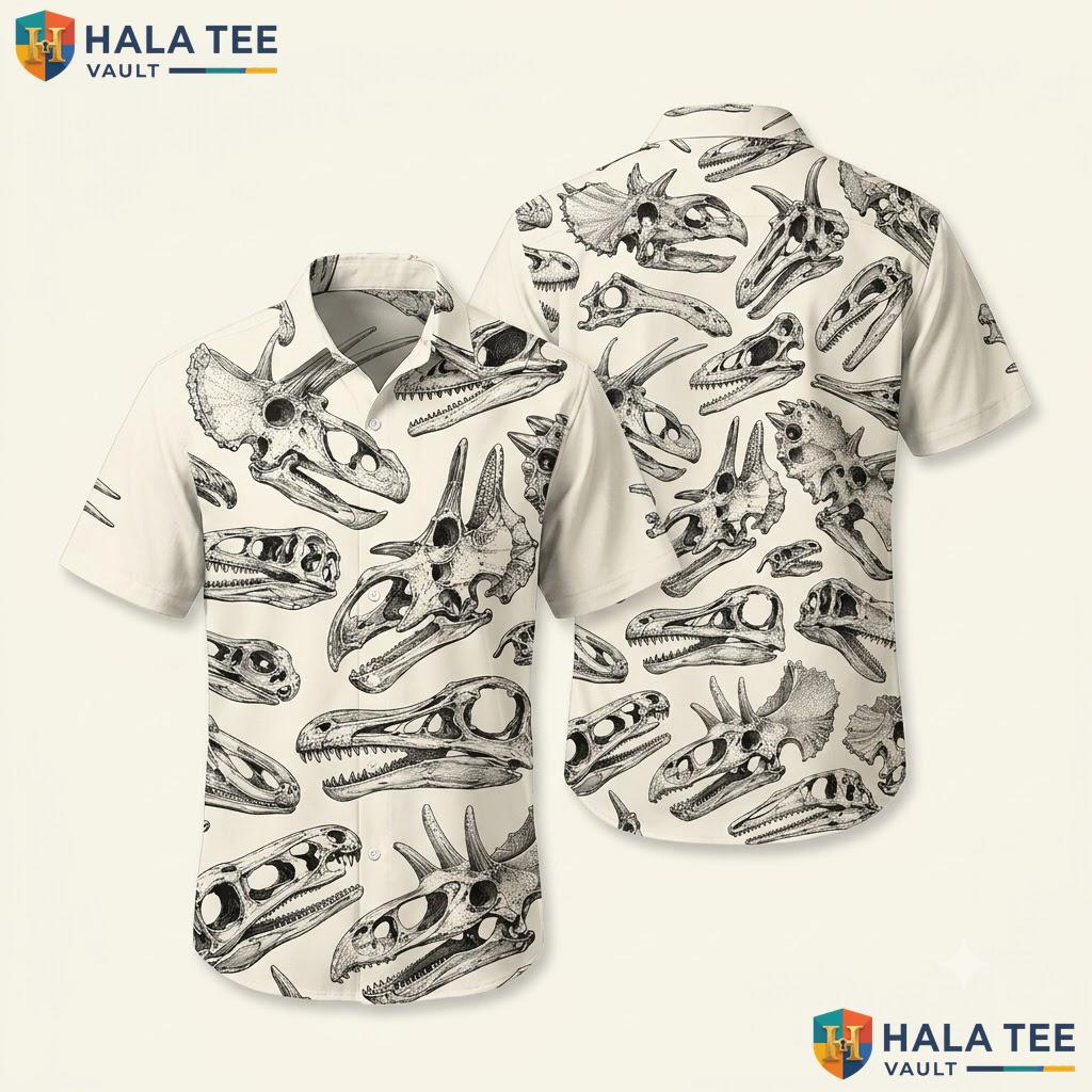 Scientific Dinosaur Skull Hawaiian Shirt Tropical Surf Beach Outing Top