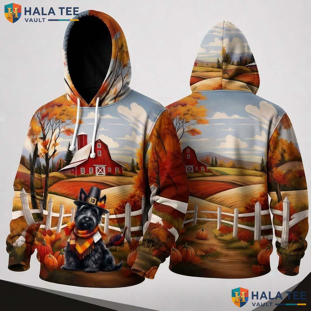Scottish Terrier Colors Thanksgiving 3D Hoodie Playful Vibrant Fall