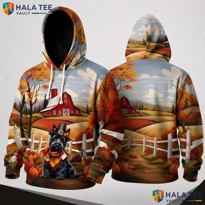 Scottish Terrier Colors Thanksgiving 3D Hoodie Playful Vibrant Fall