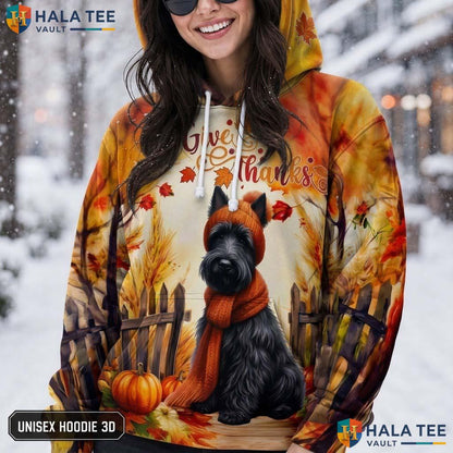 Scottish Terrier Dog Thanksgiving 3D Printed Hoodie Give Thanks Fall Apparel